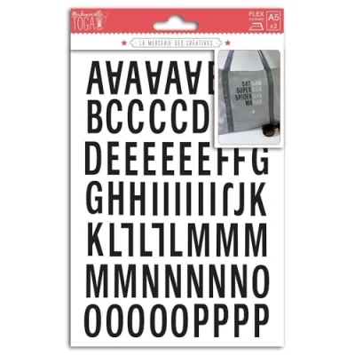 Afbeelding van Toga by Draeger Alfabet met 126 letters/leestekens om op te strijken &quot;Enjoy&quot;, van zwarte stof 15,5 x 27,5 0,1 cm