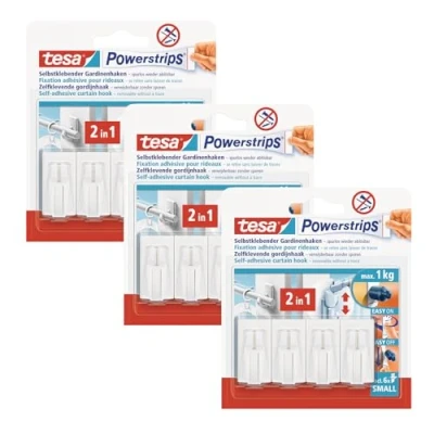 Afbeelding van tesa Powerstrips Vario gardinenhaak in verpakking van 3 stuks zelfklevende weer verwijde