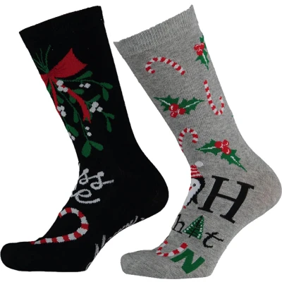 Afbeelding van Apollo 2 Pack Foute Dames Kerstsokken wart / Grijs Kerst Print Maat 36 41