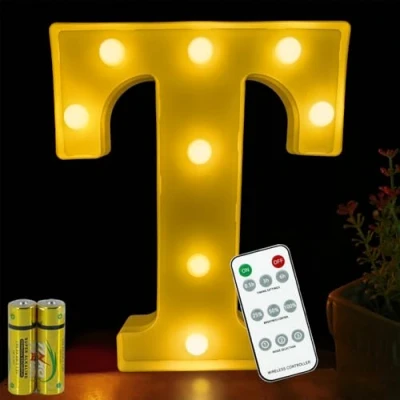 Afbeelding van HONPHIER letterverlichting, letterlamp, afstandsbediening, alfabetlamp, led, verlichte letters, nachtverlichting, decoratie voor verjaardagsfeestje, bruiloft (T)