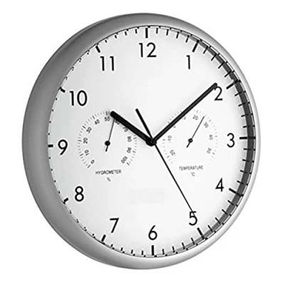 Afbeelding van TFA analoge wandklok met thermometer 26,5 cm zilver