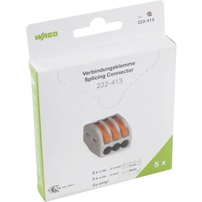 Afbeelding van WAGO 222 Lasklem Flexibel: 0.08 4 mm² Massief: 2.5 Aantal polen: 3 5 stuk(s) Grijs, Oranje