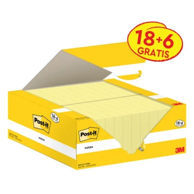 Afbeelding van Post it Notes 100 vel ft 38 x 51 mm kanariegeel (canary yellow) 18 blokken + 6 GRATIS