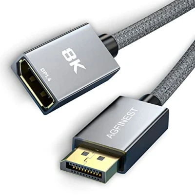Afbeelding van AGFINEST DisplayPort verlenging [VESA gecertificeerd], 8K @60Hz 4K @144Hz 2K @240Hz, HBR3 32.4 Gbps, HDR, DSC 1.2, HDCP 2.2, G Sync&amp;FreeSync, DP 1.4 kabel voor gaming monitor, grafische kaart, laptop,