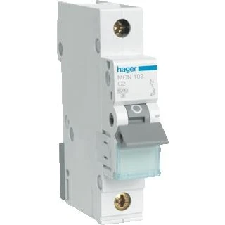 Afbeelding van Hager installatieautomaat 1p 6ka c karakteristiek 2a 1 module mcn102