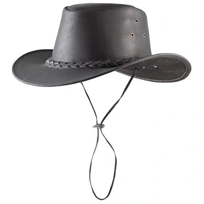 Afbeelding van Pfiff Westernhoed, cowboyhoed, Western Cowboy Cowgirl, rundleer zwart bruin unisex S XL (56 62 cm)
