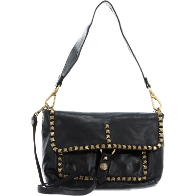 Afbeelding van CAMPOMAGGI Leren Schoudertas Crossbody Bag Nero Zwart