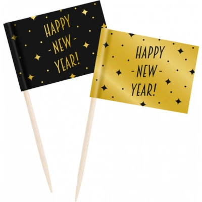 Afbeelding van Coctail Prikkers Happy New Year Classy 6,5cm 50 stuks