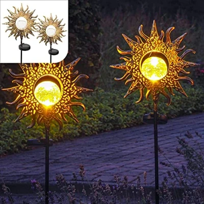 Afbeelding van Gadgy Solar Zon met grondspies Set van 2 st. 103 cm brons Tuinverlichting sensor Tuinfakkel Tuinsteker