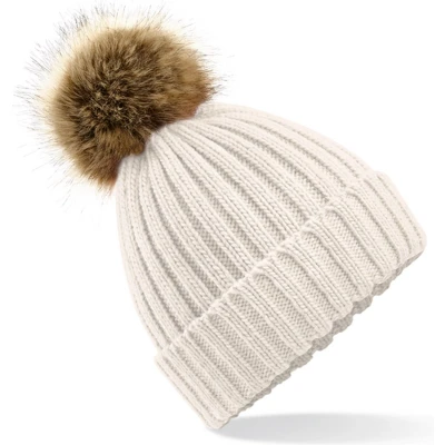 Afbeelding van Beechfield Muts Beanie Mutsen Dames Winter Met pompon Acryl beige