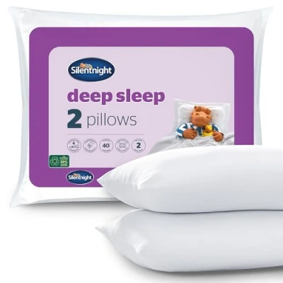 Afbeelding van Silentnight Diepe slaapkussens, set van 2 stuks, medium ondersteuning, comfortabel, hollowfiber bed voor , rug en zijslapers, machinewasbaar, hypoallergeen in standaardmaat, wit