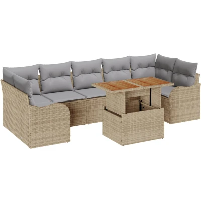 Afbeelding van vidaXL 8 delige tuinset met kussens in beige van poly riet en acacia