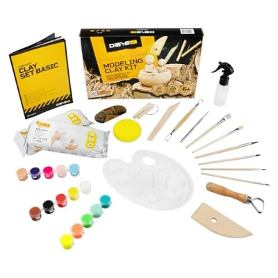 Afbeelding van DIBYS Aardewerk set voor Kinderen, Tieners &amp; Volwassenen Potten Bakkers met Boetseergereedschap, Luchtdrogende Klei in Wit, Verf Kwasten Knutsel Thuis Pottery Kit