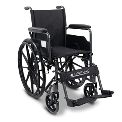 Afbeelding van Mobiclinic S220 Oopvouwbare rolstoel Snel ontkoppelbare wielen met een druk op de knop Premium Zitting 40cm Opklapbare voetsteun en armleuningen Remhendel Stevig Zwart