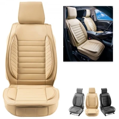 Afbeelding van VEVOR Stoelhoezen, universele autostoelhoezen voorstoelen, 2 stuks kunstleren stoelhoes, semi gesloten ontwerp, afneembare hoofdsteun en airbag compatibel, voor de meeste auto&#039;s, SUV&#039;s