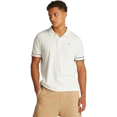 Afbeelding van Tommy Jeans FLAG CUFF Poloshirt, Heren, Maat: Small, Sour cream