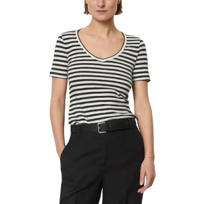 Afbeelding van Marc O&#039;Polo Short Sleeve Vneck Striped Tshirt print, Dames, Maat: XS, Multi/ black