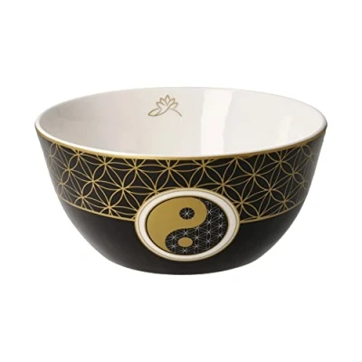 Afbeelding van Goebel Lotus Kom Yin Yang Zwart Schaal 15cm porselein