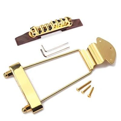 Afbeelding van Alnicov Set van 6 String Archtop Jazz Gitaar Palissander Bridge In hoogte Verstelbaar &amp; Staartstuk Trapeze voor Onderdelen, Goud