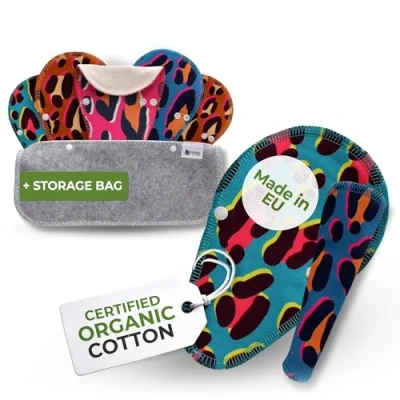Afbeelding van Herbruikbare TANGA inlegkruisjes, 7 pack wasbare BIOLOGISCHE katoenen stoffen inlegkruisjes met vleugels, Eco maandverband MADE IN EU, Bio Thin Dailies pads voor dagelijks gebruik, Witte vaginale ontlading, NIET periode
