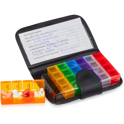 Afbeelding van Relaxdays 4 x pillendoos 7 dagen medicijndoosje dagdelen voor onderweg in etui