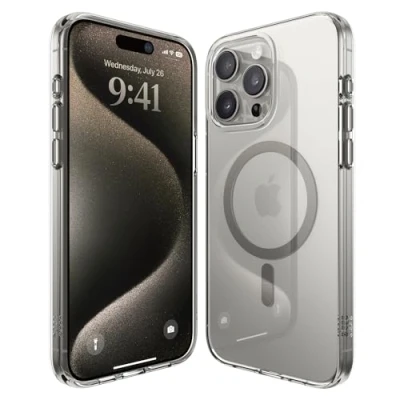 Afbeelding van elago Magnetic Hybrid Duidelijke Hoesje Compatibel met iPhone 15 Pro Max Case, MagSafe, PC + TPU Hybride, US Militaire Dalingsbescherming, het Verminderde Vergeelt (Grijs)