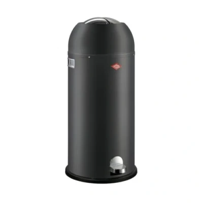 Afbeelding van Wesco Kickmaster Maxi Afvalbak in de kleur grafiet mat, gepoedercoat plaatstaal, ingebouwde demper, 40 liter volume, grote inworp