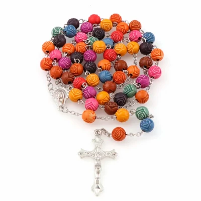 Afbeelding van Ketting Rozenkrans Gekleurd Kruis Kunststof Charme Bijoux