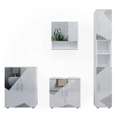 Afbeelding van Vicco Badkamermeubel set Irma, Wit, 4 delen, met hoge kast en commode
