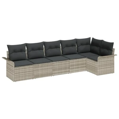 Afbeelding van vidaXL 6 delige Tuin Sofa Set met Kussens Lichtgrijs Poly Rattan