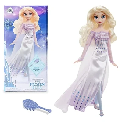 Afbeelding van Disney Store officiële Elsa de Sneeuwkoningin Classic pop voor kinderen uit, Frozen 2, 29 cm, inclusief zilverkleurige haarborstel met gevormde details, beweegbaar, geschikt vanaf 3 jaar