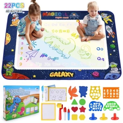 Afbeelding van ROEXUN Aqua Magic Doodle Krabbelmat, 120 x 90 cm, schildermat met waterstift, gereedschap, stempelaccessoires, vlekvrij schilderplezier water, voor jongens en meisjes van 1 6 jaar