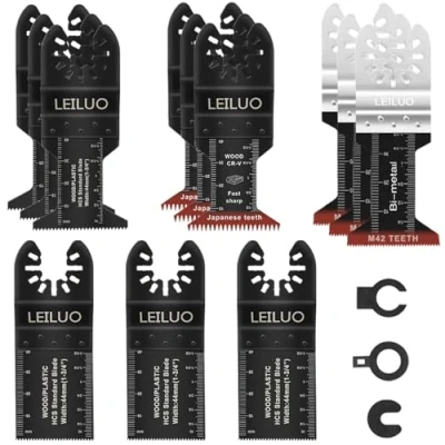 Afbeelding van LEILUO 15 stuks multitool accessoires kit voor houten nagels gipsplaten snijden universele oscillerende zaagbevestigingen met opbergtas compatibel DeWalt Dremel Makita en meer