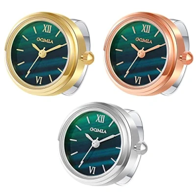 Afbeelding van JewelryWe Mannen Vrouwen Vinger Horloge Nieuwigheid Verstelbare Ring Ronde Groene Wijzerplaat Quartz Ringen, voor Moederdag, 3 stuks