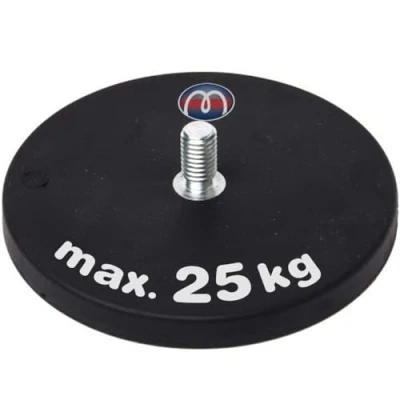 Afbeelding van 2 x neodymium magneetsysteem met rubber Ø 66 mm schroefdraad (buitendraad) M8 hechtkracht 25 kg stuks sterke magneten rubberen mantel anti slip coating