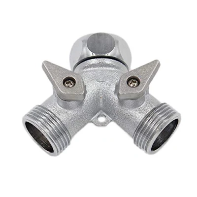 Afbeelding van SpiceFlow Y verdeler aansluitstuk 2 weg met afsluitkranen chroom/messing voor 3/4 inch buitendraad binnendraad