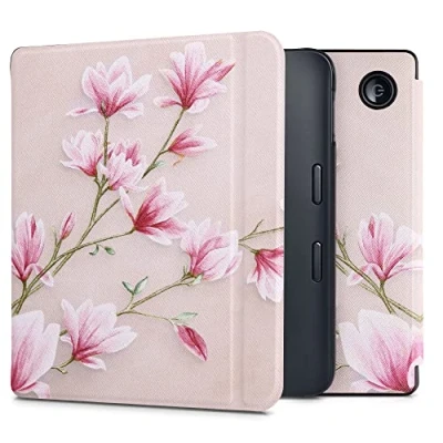 Afbeelding van kwmobile e reader hoesje compatibel met Kobo Libra 2 Magneetsluiting Ereader case Magnolia in poederroze/wit/oudroze