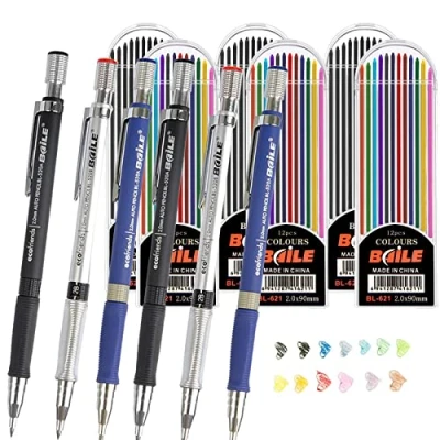 Afbeelding van Dancepandas Vulpotloodset 6PCS 2.0mm Vulpotlood 2B Automatisch potlood met 72PCS kleur en zwarte vullingen voor concepttekening Schrijven Crafting Art Sketching Carpenter