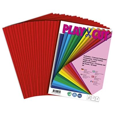 Afbeelding van PLAY CUT gekleurd karton A4 kerstrood (220 g/m2) 20 vellen DIN knutselkarton dik bedrukbaar kartonnen papier premium printpapier dikte om te knutselen
