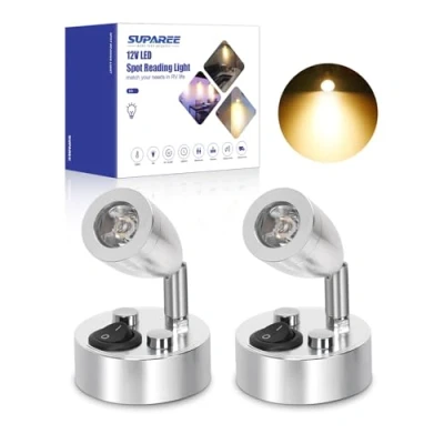 Afbeelding van Suparee 12 V ledspot, leeslamp voor interieur, instelbare schakelaar, warm licht camper, caravan, boot (2 stuks)