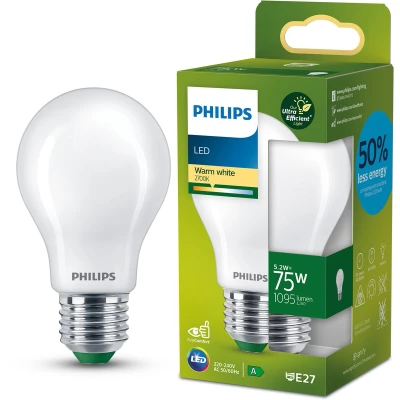 Afbeelding van Philips UltraEfficient LED lamp Mat 75W E27 fitting Warmwit licht: 2700K Bespaar op energiekosten