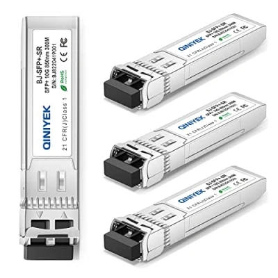 Afbeelding van QINIYEK 10GBase SR SFP+ Transceiver, 10G Multimode LC Module, 850nm MMF, tot 300 m, Compatibel met Cisco SFP SR, Ubiquiti UF MM 10G, Fortinet, Mikrotik, Netgear, Supermicro (pakket van 4)