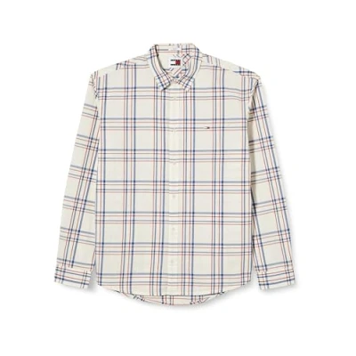 Afbeelding van Tommy Jeans Poplin Check Shirt Overhemd, Heren, Maat: 48, Ancient white