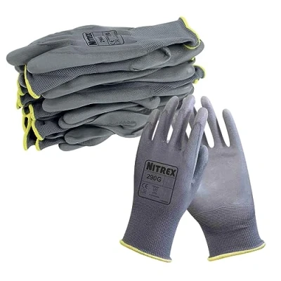 Afbeelding van NITREX 290G Werk en veiligheidshandschoenen, 10 paar zwarte algemene behandelingshandschoenen met PU handpalmcoating, maat 7, S