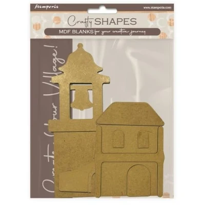 Afbeelding van Stamperia MDF Crafty Shapes Blanks Silent Sea Village Bell Tower and Bridge Landscape (12pcs) (KLSM47)
