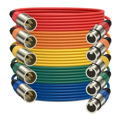 Afbeelding van J&amp;D XLR Microfoon Kabel, Gebalanceerde Mannelijk naar Vrouwelijk Gekleurde Mic Kabels, Vergulde 3 Pins Luidspreker Kabels voor Mengpaneel, Versterkers, Opname, 5 Pack, 1.83 m