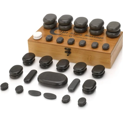 Afbeelding van ZenGrowth Massage basaltstenen, 45 stuks, Bamboedoos