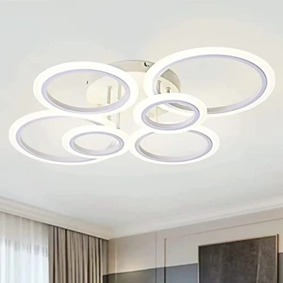 Afbeelding van Moderne LED dimbare afstandsbediening 6 Ring plafondlamp 72W 6400LM, voor woonkamer, slaapkamer, keuken, eetkamer plafondlamp, wit, 3000 6500K