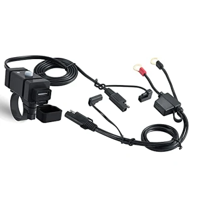 Afbeelding van iMESTOU SAE naar USB adapter, waterdicht stopcontact voor motorfiets met dubbele oplader 2,4 A en (4,8 A) voltmeter smartphone, tablet GPS