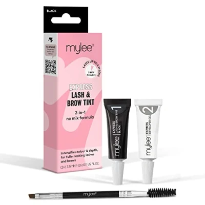 Afbeelding van Mylee Express Wimper &amp; Wenkbrauw Kit 2 in 1 No Mix Formule, Tint + Developer Gel Dubbelzijdige Borstel, Professioneel Verven, Langdurig Resultaat, Semipermanent, Snel Gemakkelijk (Zwart)